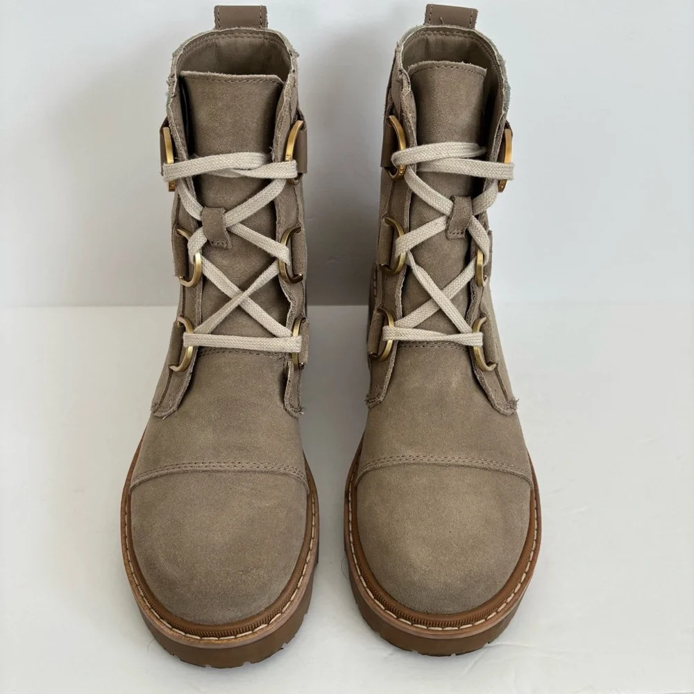 Sorel Joan Now Lace Up Suede Taupe Lug Sole Heeled Boots 7 - Picture 6 of 14
